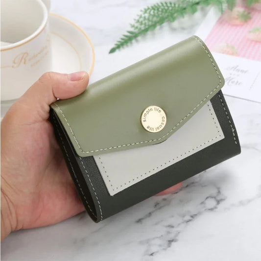 Contrasting Buckle Wallet Women'S Small Cute Purse Short Coin Card Holder PU Leather Clutch Wallets Ladies Designer Purses-store3app