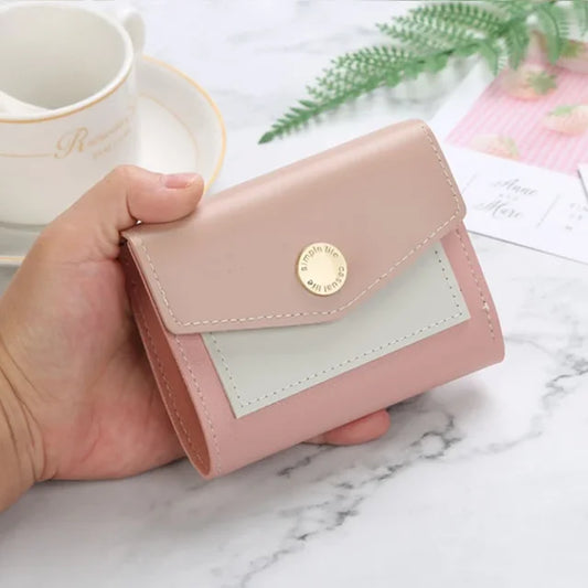 Contrasting Buckle Wallet Women'S Small Cute Purse Short Coin Card Holder PU Leather Clutch Wallets Ladies Designer Purses-store3app